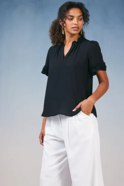 Current Air Ruffled Trim Blouse BLACK Sale