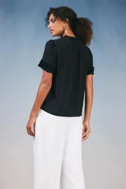 Current Air Ruffled Trim Blouse BLACK Sale