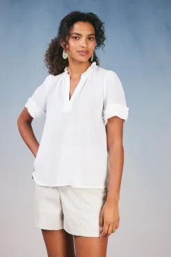 Current Air Ruffled Trim Blouse WHITE Sale
