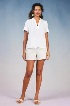 Current Air Ruffled Trim Blouse WHITE Sale