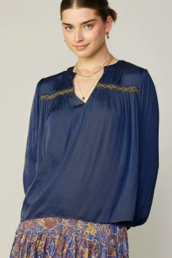 Current Air Santa Fe Embroidered Blouse NAVY Outlet