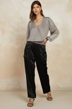 Current Air Satin Straight Leg Pants BLACK Online