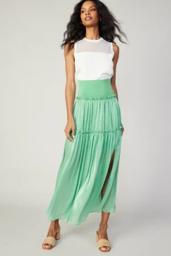 Current Air Satin Weave Maxi Skirt COOLGREEN Hot