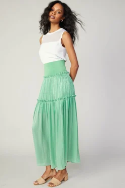 Current Air Satin Weave Maxi Skirt COOLGREEN Hot