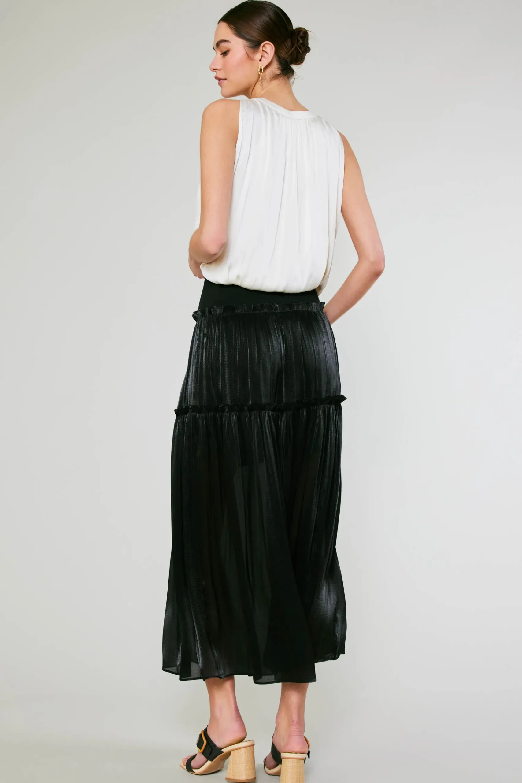 Current Air Satin Weave Maxi Skirt BLACK New