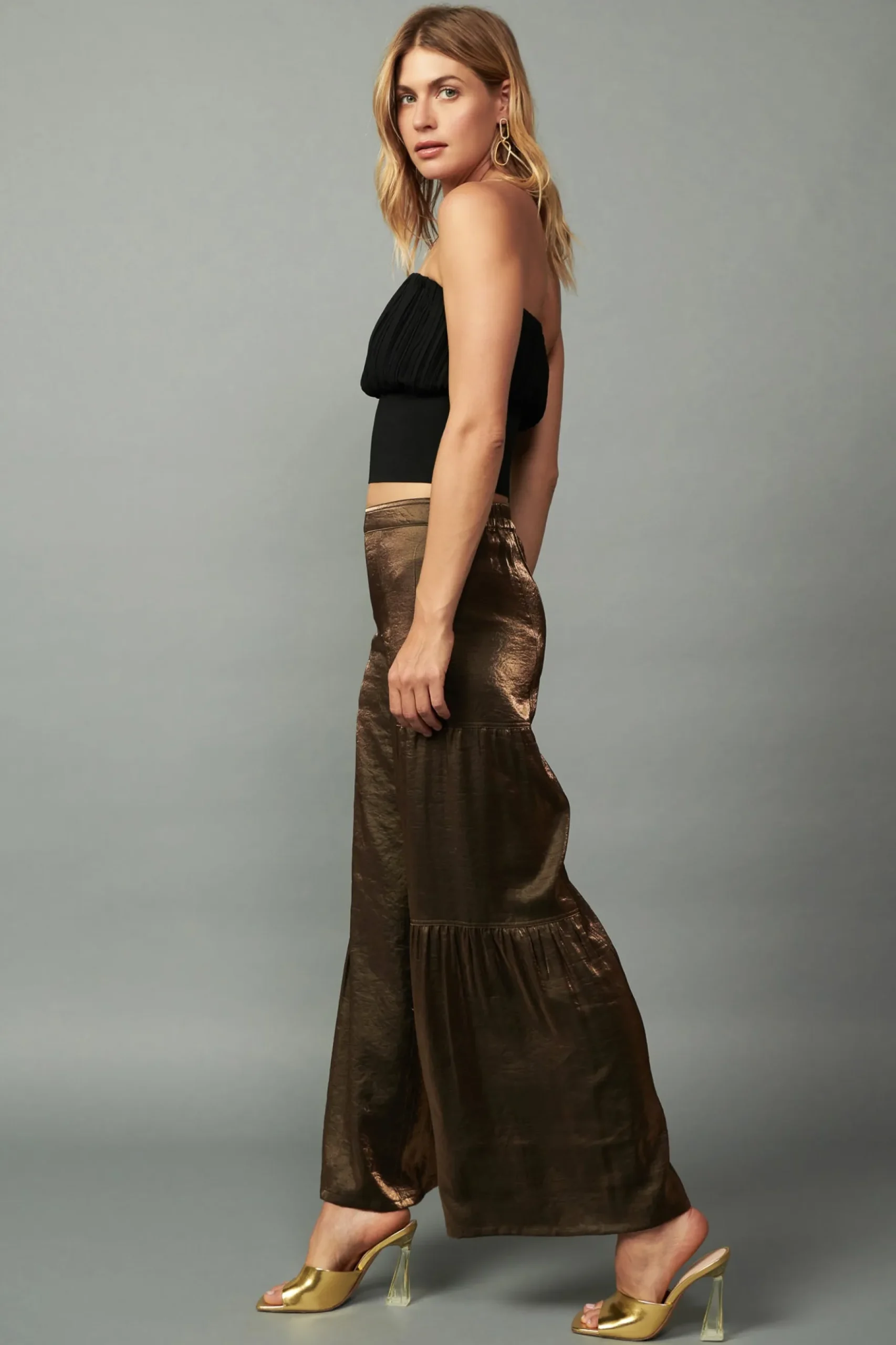 Current Air Satin Wide Leg Pants OLIVEGOLD Best