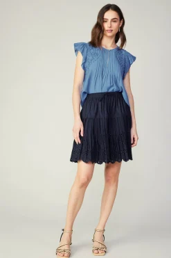 Current Air Scallop Eyelet Skirt DARKNAVY New