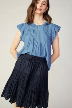Current Air Scallop Eyelet Skirt DARKNAVY New