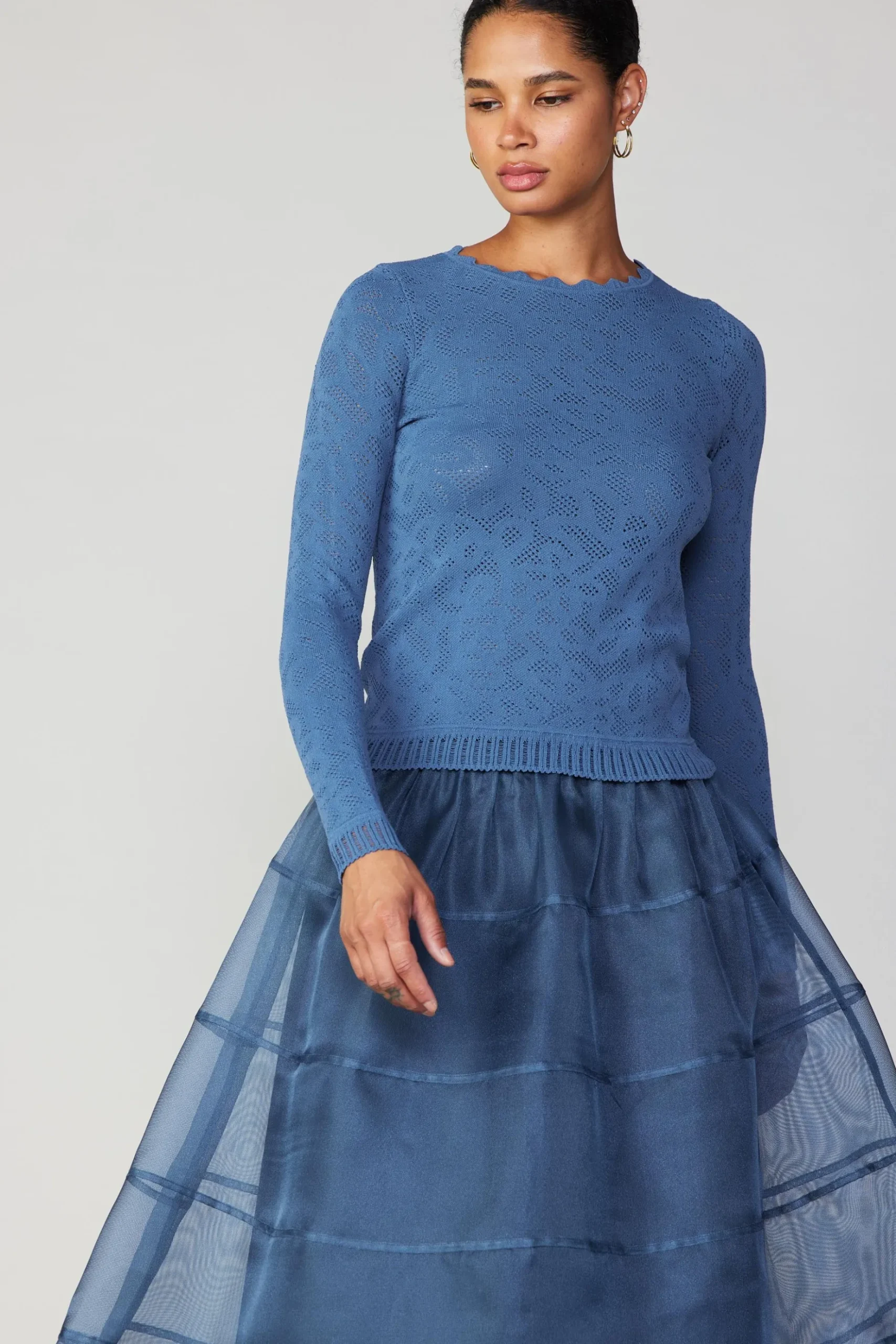 Current Air Scalloped Knit Top AEGEANBLUE Outlet
