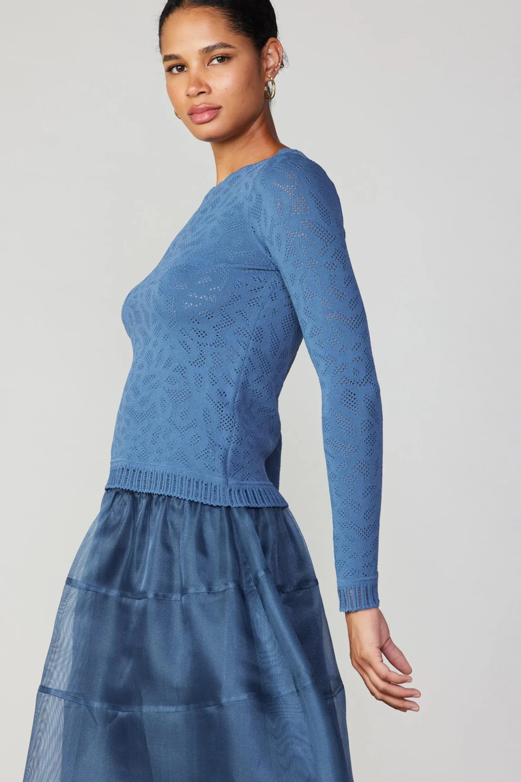 Current Air Scalloped Knit Top AEGEANBLUE Outlet