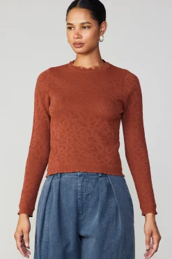Current Air Scalloped Knit Top RUST Hot
