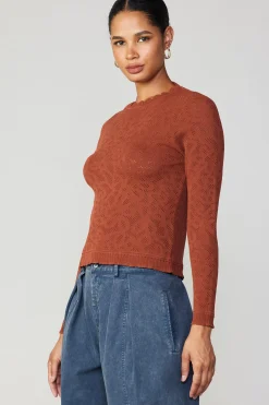 Current Air Scalloped Knit Top RUST Hot