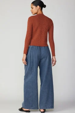 Current Air Scalloped Knit Top RUST Hot