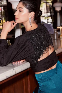 Current Air Sequin Back Cutout Top BLACK New