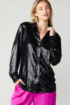 Current Air Sequin Buttonup Shirt BLACK Sale