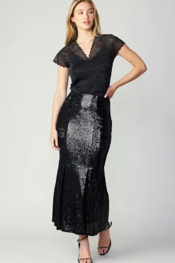 Current Air Sequin Flared Skirt BLACK Best