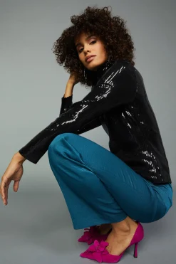 Current Air Sequin Turtleneck Top BLACK Best
