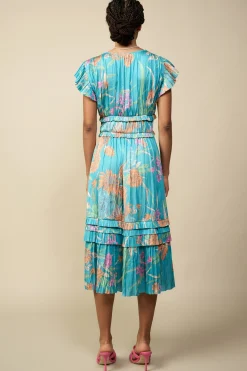 Current Air Sereia Botanical Motif Midi Dress TEAL Outlet