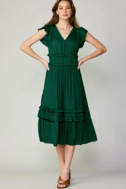 Current Air Sereia Pleated Midi Dress FORESTGREEN Hot
