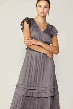 Current Air Sereia Pleated Midi Dress STEELGREY Hot