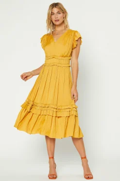 Current Air Sereia Pleated Midi Dress MARIGOLD Sale