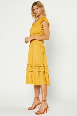 Current Air Sereia Pleated Midi Dress MARIGOLD Sale