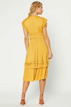 Current Air Sereia Pleated Midi Dress MARIGOLD Sale