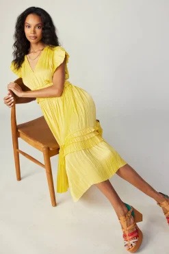 Current Air Sereia Pleated Midi Dress SUNNYYELLOW Best