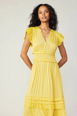 Current Air Sereia Pleated Midi Dress SUNNYYELLOW Best