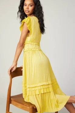 Current Air Sereia Pleated Midi Dress SUNNYYELLOW Best