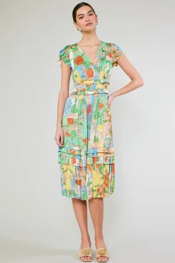Current Air Sereia Pleated Midi Dress FLORALMLT Discount