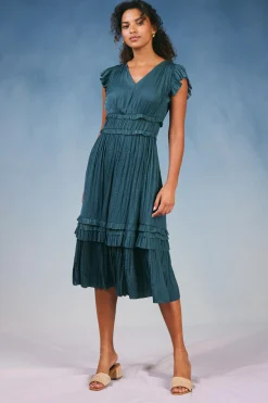 Current Air Sereia Pleated Midi Dress SLATEGREEN Sale