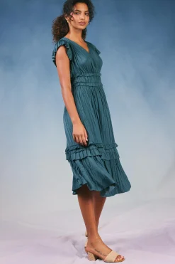Current Air Sereia Pleated Midi Dress SLATEGREEN Sale