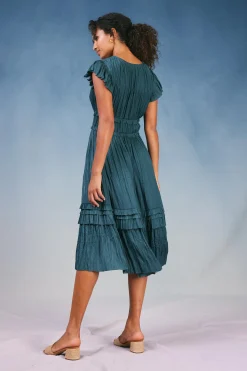 Current Air Sereia Pleated Midi Dress SLATEGREEN Sale