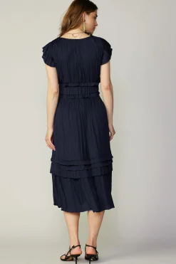 Current Air Sereia Pleated Midi Dress DARKNAVY Best