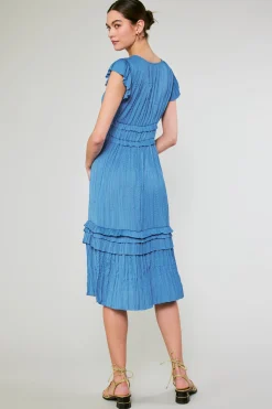 Current Air Sereia Pleated Midi Dress FADEDBLUE New