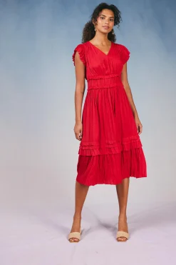 Current Air Sereia Pleated Midi Dress RED Online
