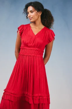 Current Air Sereia Pleated Midi Dress RED Online