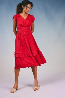 Current Air Sereia Pleated Midi Dress RED Online