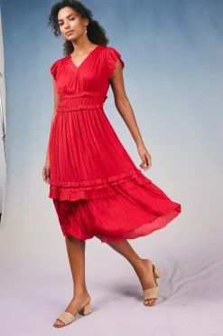 Current Air Sereia Pleated Midi Dress RED Online