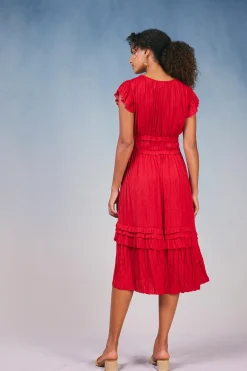 Current Air Sereia Pleated Midi Dress RED Online