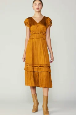 Current Air Sereia Pleated Midi Dress GOLDENROD Best