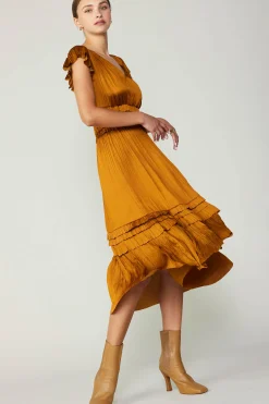 Current Air Sereia Pleated Midi Dress GOLDENROD Best
