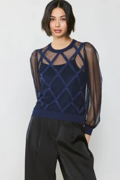 Current Air Sheer Crosshatch Cami-lined Top NAVY Hot