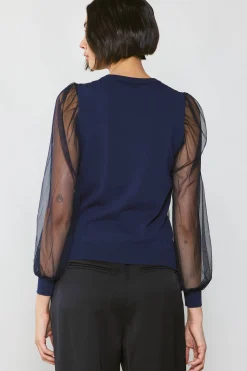 Current Air Sheer Crosshatch Cami-lined Top NAVY Hot