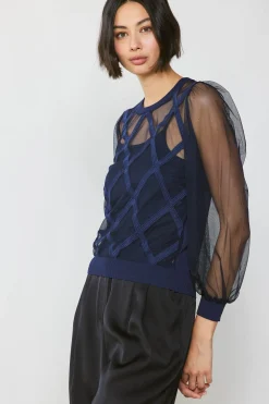 Current Air Sheer Crosshatch Cami-lined Top NAVY Hot