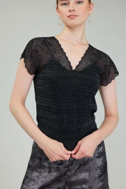 Current Air Shimmer Lace Top BLACKSILVER Hot