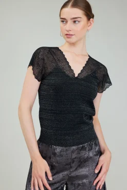 Current Air Shimmer Lace Top BLACKSILVER Hot