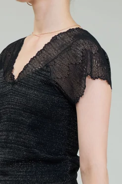 Current Air Shimmer Lace Top BLACKSILVER Hot
