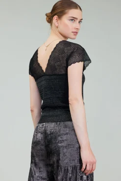 Current Air Shimmer Lace Top BLACKSILVER Hot
